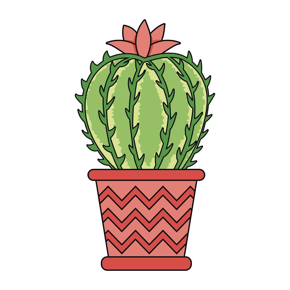 grüner kaktus mit blumenpflanze im rosa topf vektor
