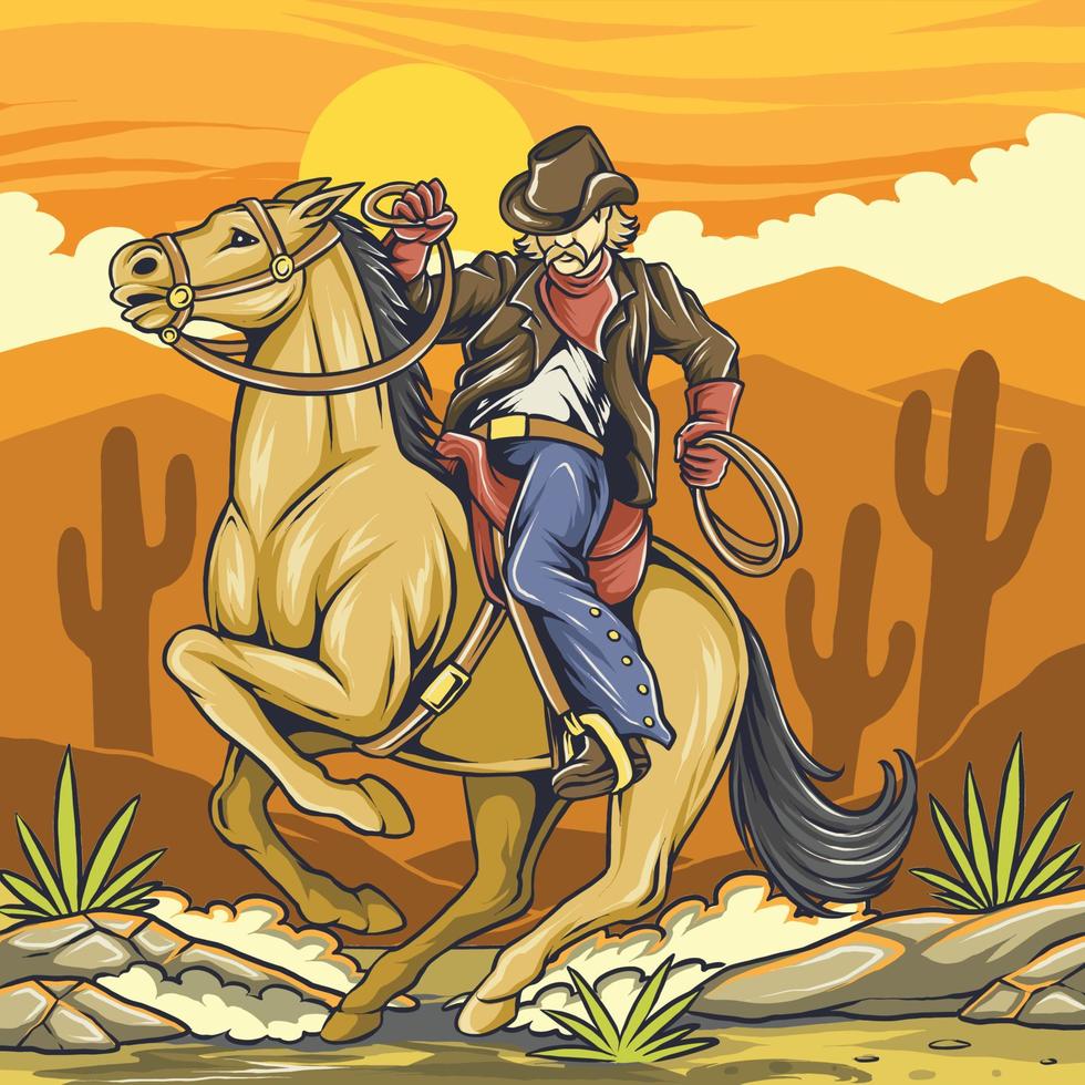 vilda västern cowboy som rider en häst vektor
