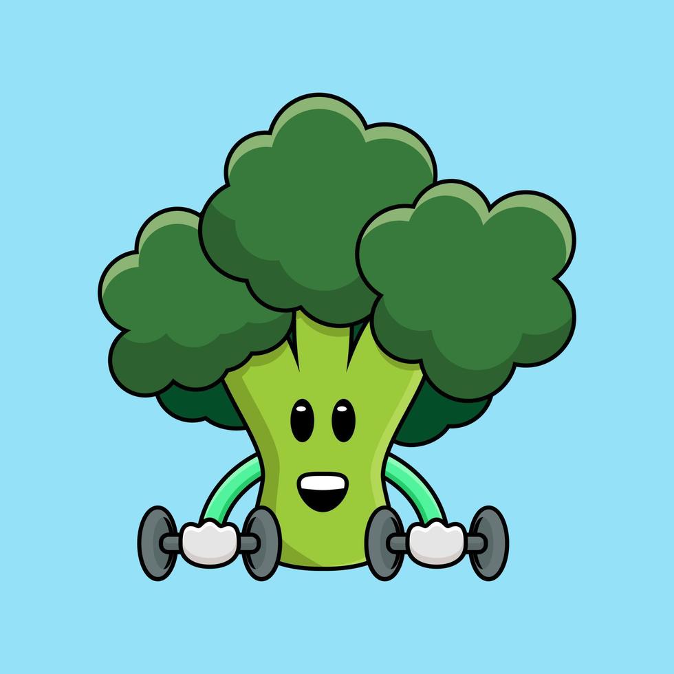 söt broccoli fitness med hantel maskot av illustration vektor