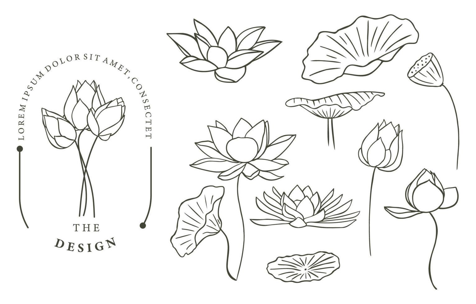 svart lotusblomma outline.vector illustration för ikon, klistermärke, utskrivbar och tatuering vektor