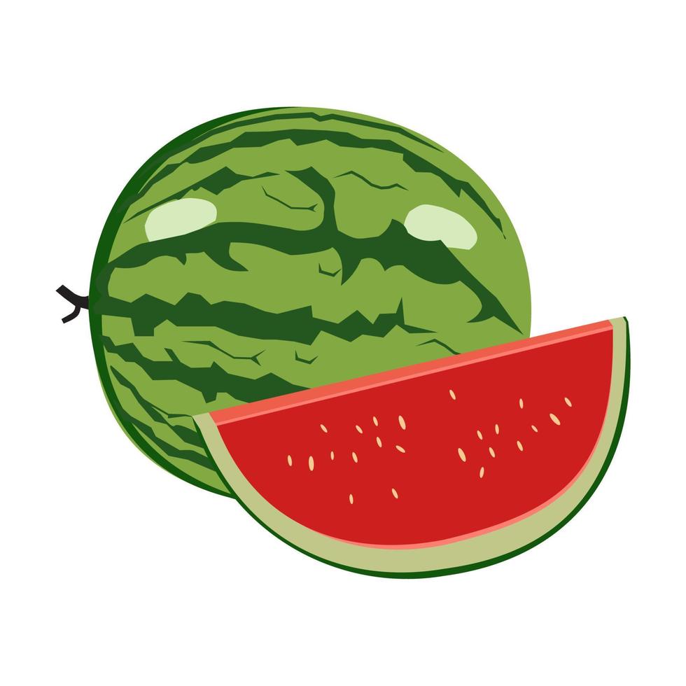 hela och skiva mogen vattenmelon isolerad på vit bakgrund. vektor vattenmelon. illustration design