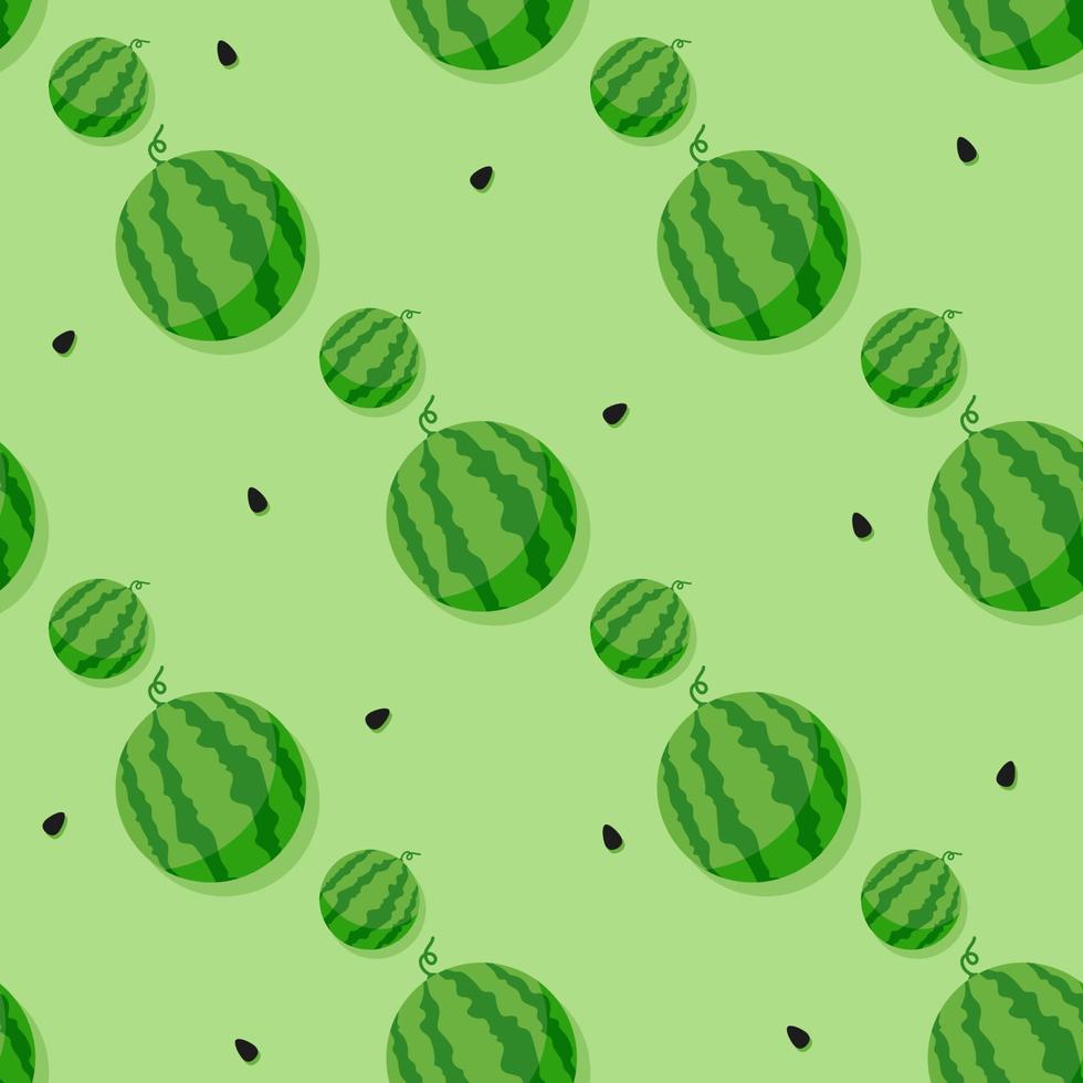 wassermelonenhintergrund und nahtloses muster, flaches design von grünen blättern und blumen- und wassermelonensaftillustration, frisches und saftiges fruchtkonzept der sommernahrung. vektor