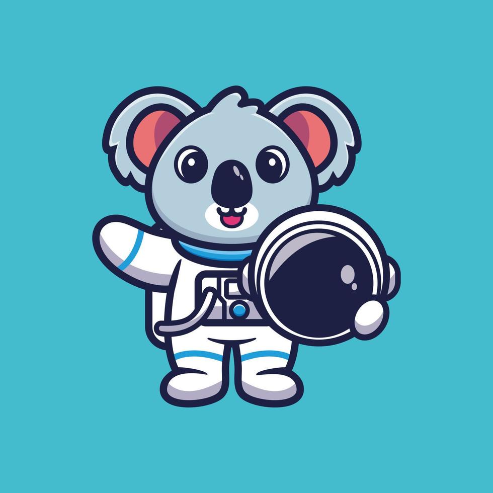 niedlicher astronautenkoala, der helmkarikatur-vektorillustration hält vektor