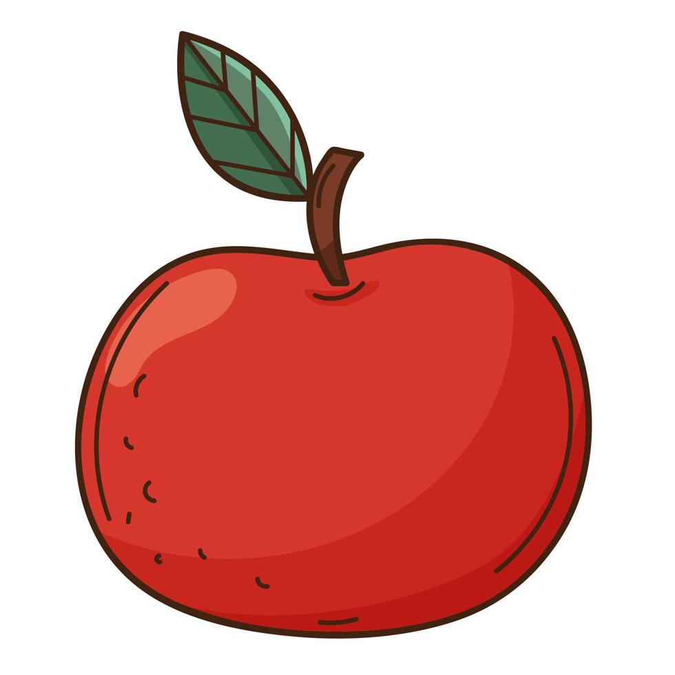rött äpple. frukt. en symbol för hösten, skörd. designelement med kontur. doodle, handritad. platt design. färg vektor illustration. isolerad på en vit bakgrund.