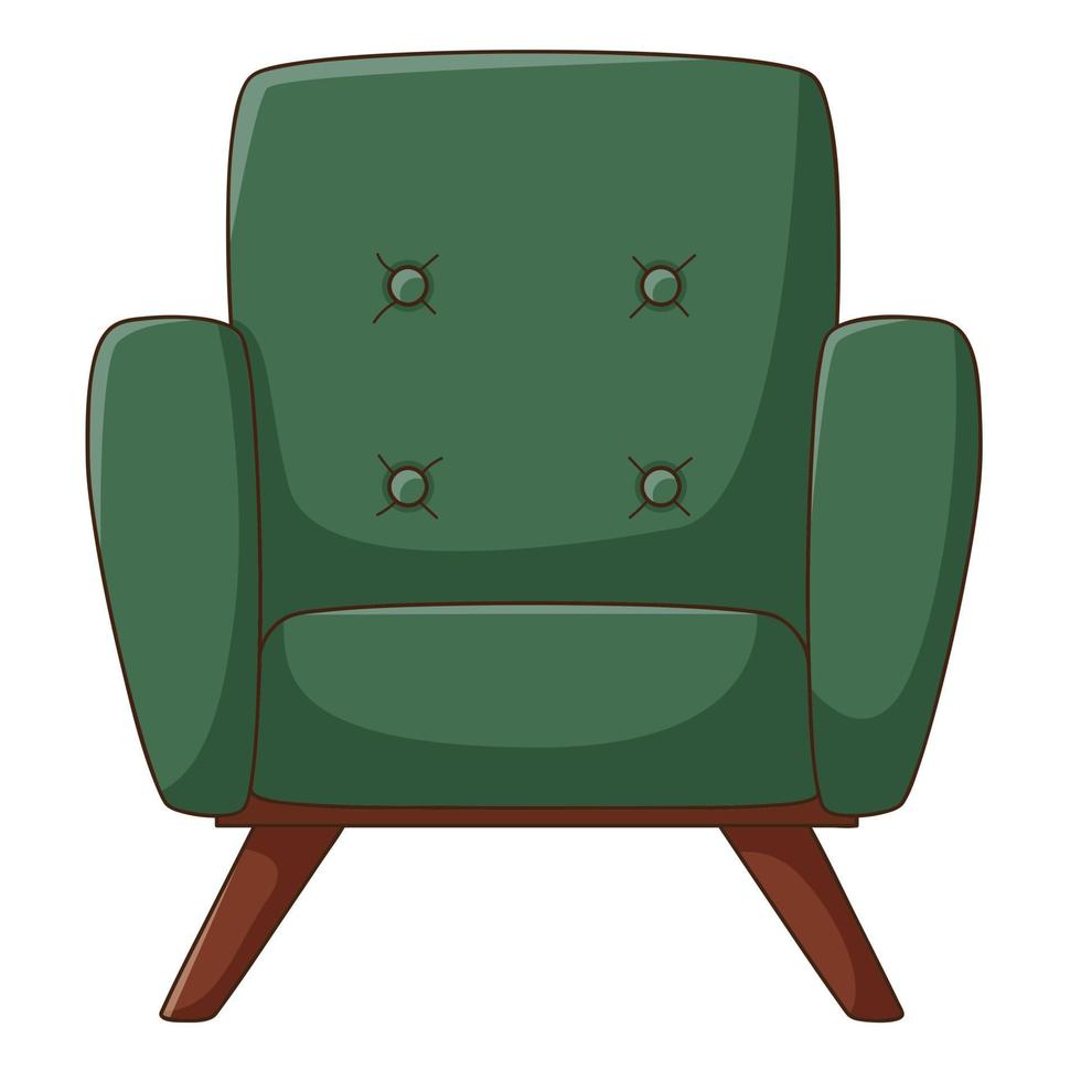 ein leerer grüner Stuhl. Vorderansicht. ein Einrichtungsgegenstand. Haus möbel. Gestaltungselement mit Umriss. gekritzel, handgezeichnet. flaches Design. Farbvektorillustration. getrennt auf einem weißen Hintergrund. vektor