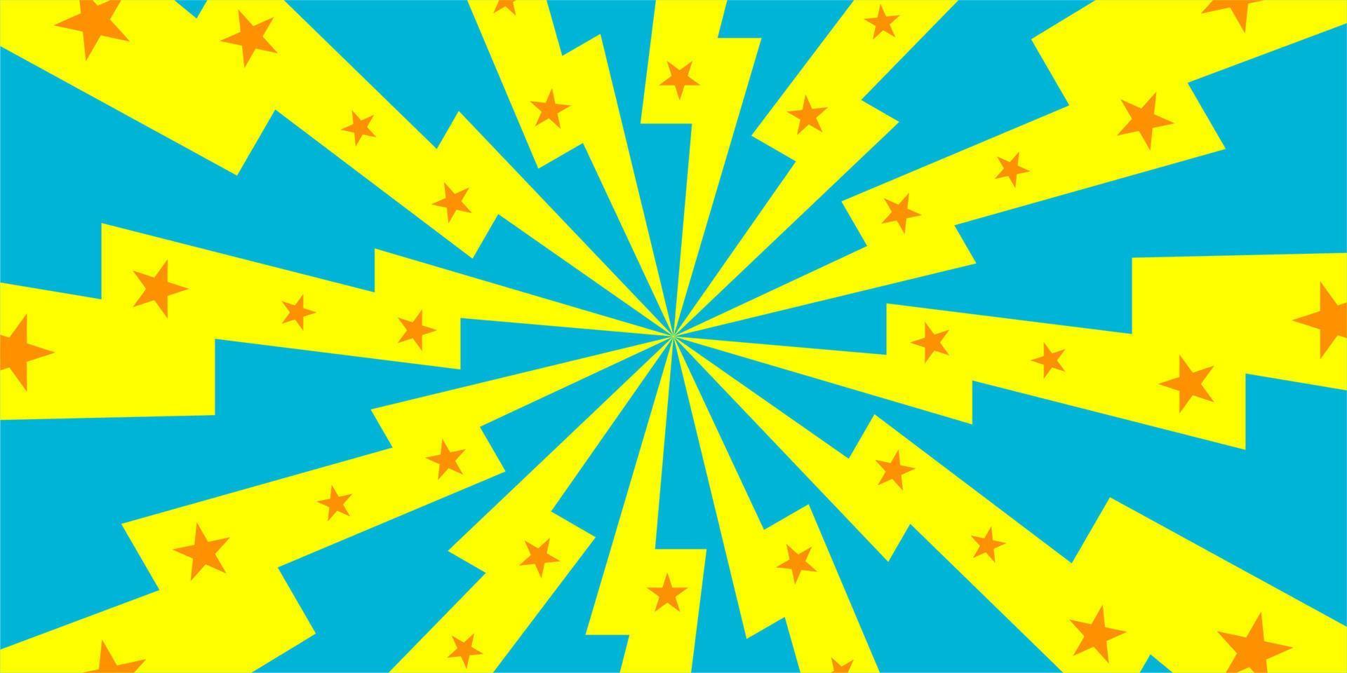 blauer und gelber hintergrund der komischen karikatur mit stern und donner vektor