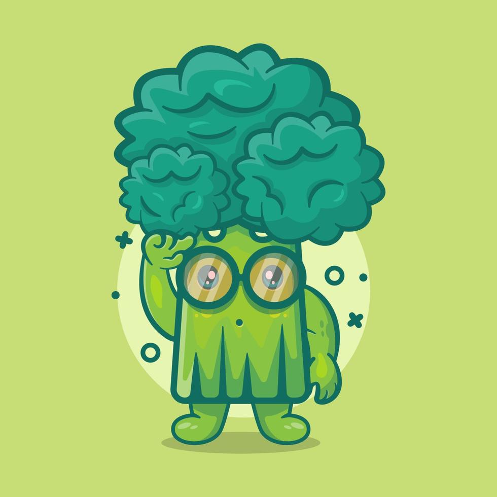 geni broccoli vegetabilisk karaktär maskot med tänka gest isolerade tecknad film i platt stil design vektor
