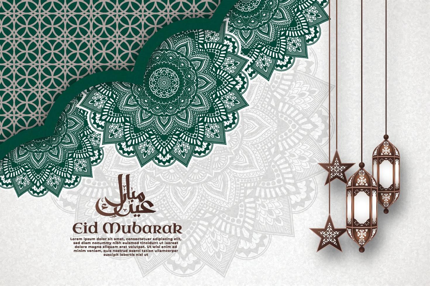 grön mandala islamisk bakgrund eid mubarak med ram grön och prydnad vektor