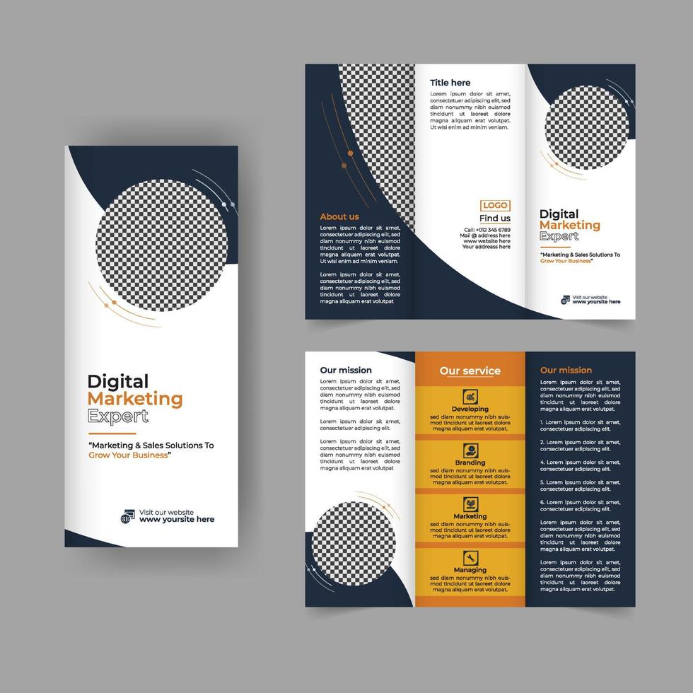 dreifach gefaltete Broschüre für digitales Marketing, Jahresbericht, dreifach gefaltete Unternehmensbroschüre oder Flyer-Design. Flyer Präsentation. Katalog mit abstraktem geometrischem Hintergrund vektor