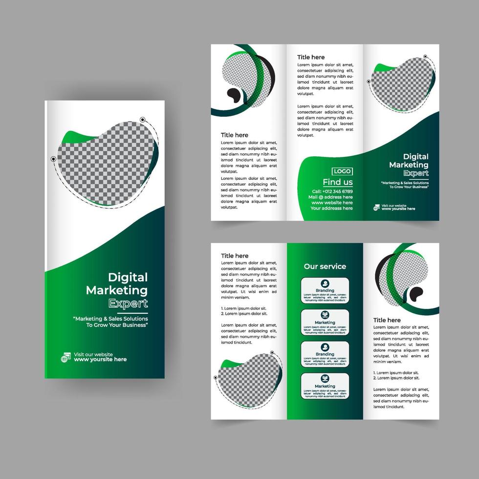 dreifach gefaltete Broschüre für digitales Marketing, Jahresbericht, dreifach gefaltete Unternehmensbroschüre oder Flyer-Design. Flyer Präsentation. Katalog mit abstraktem geometrischem Hintergrund. vektor