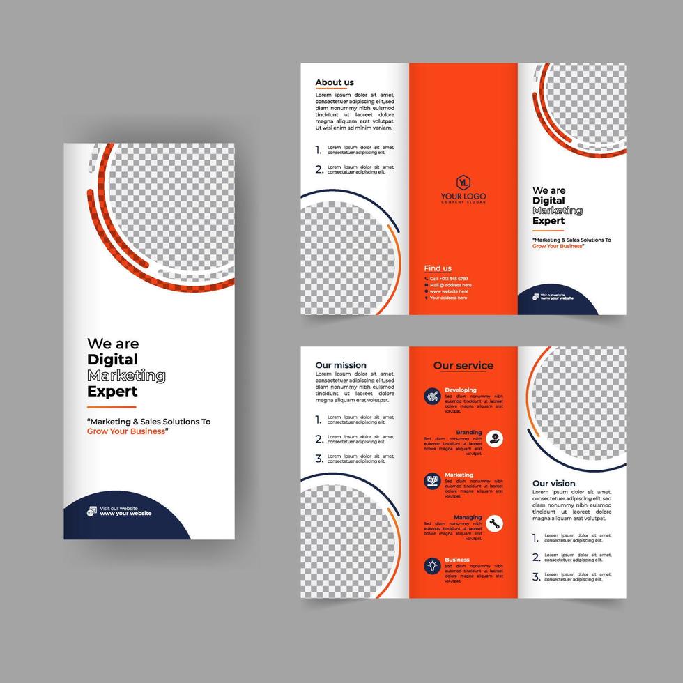 Business Trifold Broschüre Jahresbericht Cover, Digital Marketing Trifold Corporate Broschüre Cover oder Flyer Design. Flyer Präsentation. Katalog mit abstraktem geometrischem Hintergrund. vektor