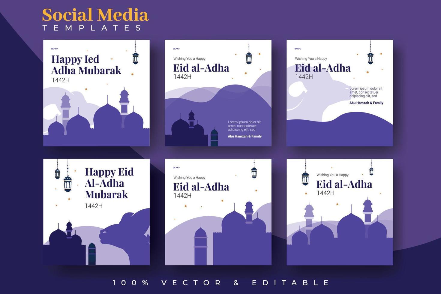 eid al adha postdesign für soziale medien. eine gute Vorlage für Werbung in sozialen Medien. perfekt für Social-Media-Verkaufsposts und Web-Banner-Internetanzeigen. vektor