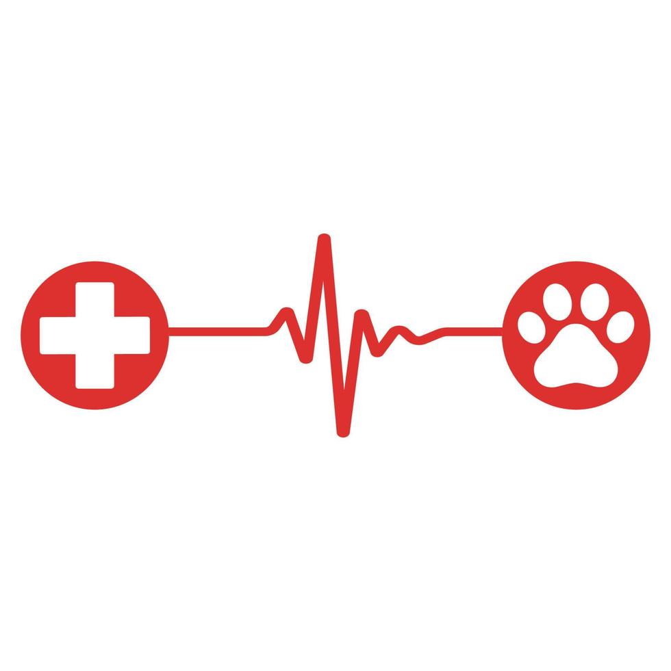 veterinärmedicinska emblem av hundtass och medicinskt kors i en cirkel med en puls vektor