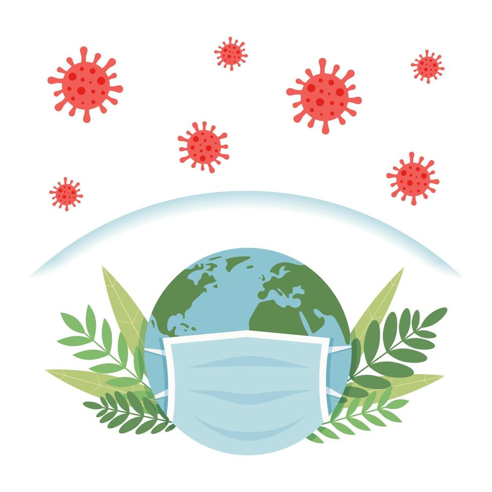 planeten jorden i medicinsk mask. osynlig sköld skyddar planeten från coronavirusinfektion. förebyggande av influensa och coronavirusinfektion covid 19. vektorillustration i platt tecknad stil. vektor