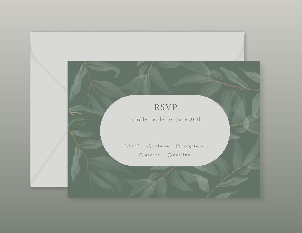 grüne botanische hochzeitskarte mit grünem aquarellblatt. für hochzeitseinladung, babyparty und vip-cover-vorlage. vektor