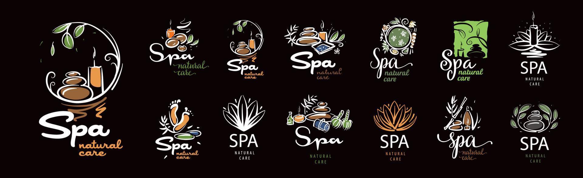 en uppsättning målade vektor spa-logotyper på en svart bakgrund