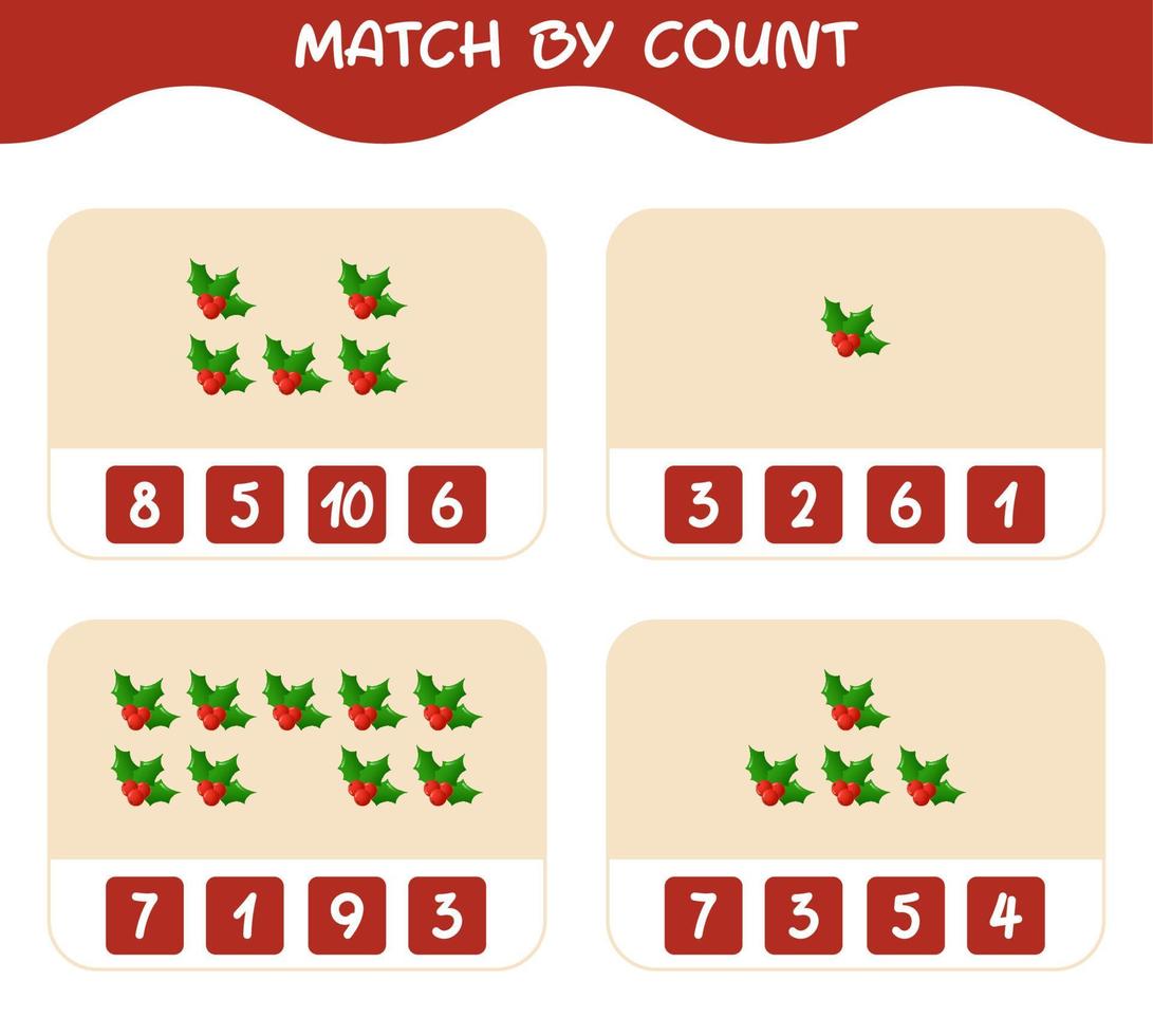 match efter antal av tecknad holly berry. match och räkna spel. pedagogiskt spel för barn och småbarn i förskoleåldern vektor