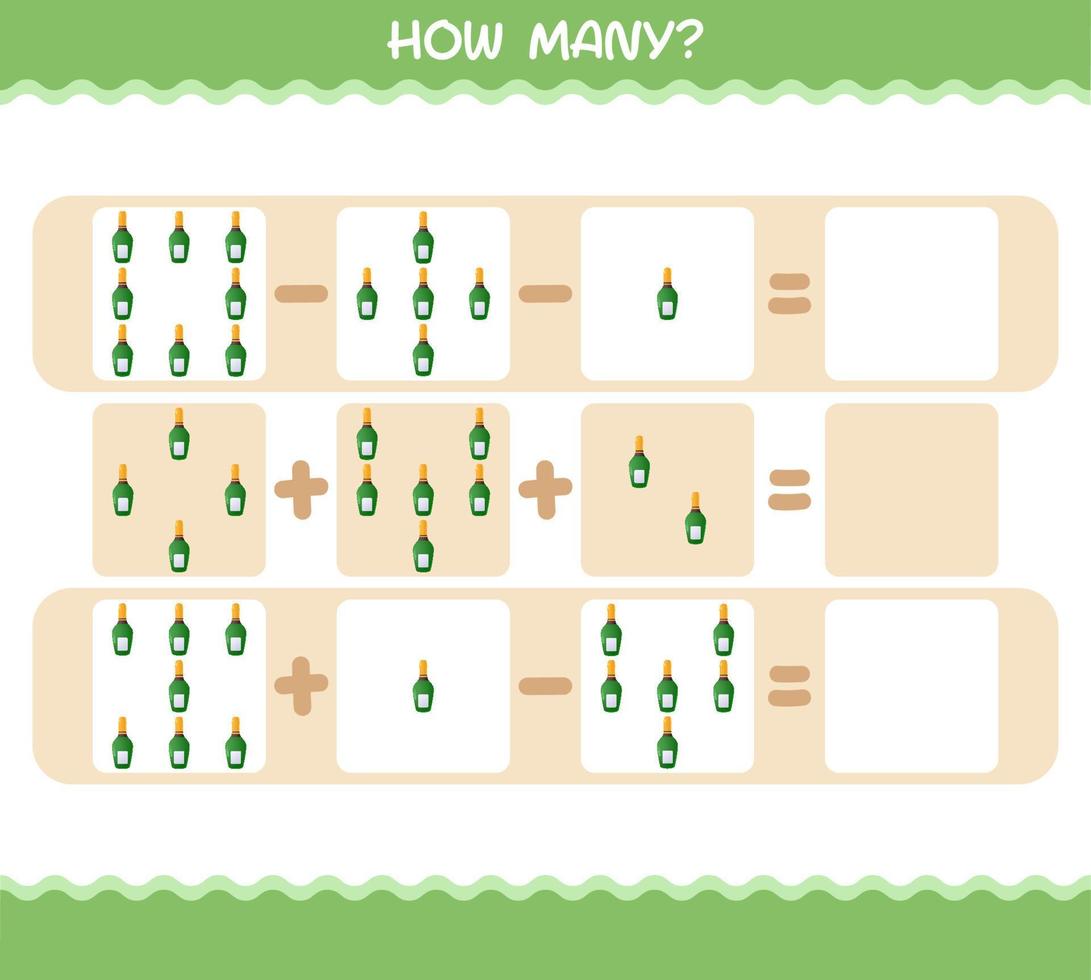 hur många tecknade champagneflaskor. räknespel. pedagogiskt spel för barn och småbarn i förskoleåldern vektor