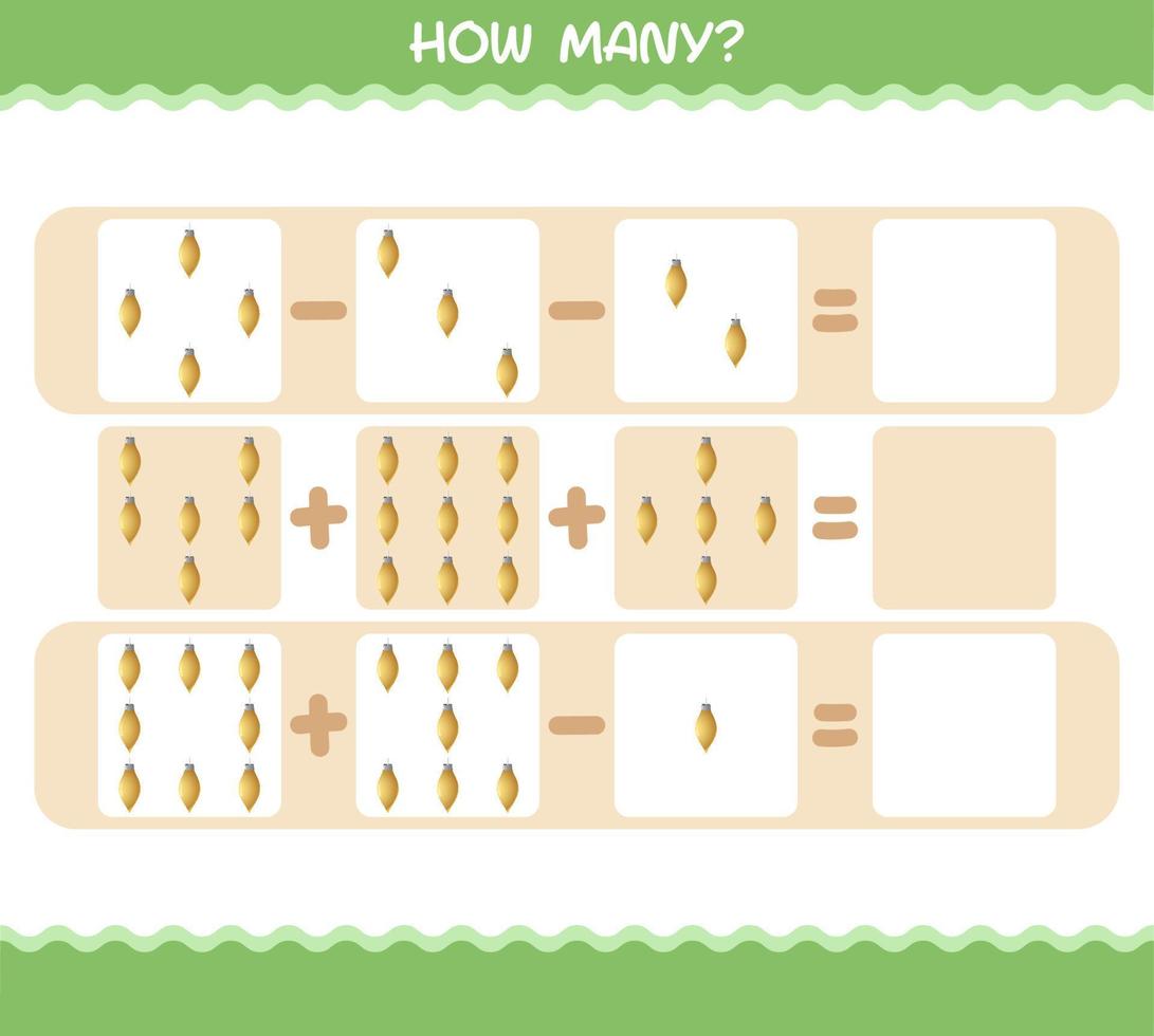 hur många tecknade julprydnad. räknespel. pedagogiskt spel för barn och småbarn i förskoleåldern vektor