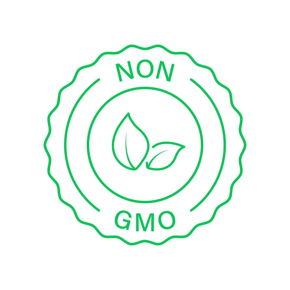 Nicht-GVO-Etikett, nur Symbol für die natürliche Bio-Produktlinie. gmo-freies grünes etikett. kein gentechnisch verändertes Zeichen. Bio-freies GVO-Logo. Blattzeichen gesunde vegane Bio-Lebensmittel. isolierte Vektorillustration. vektor