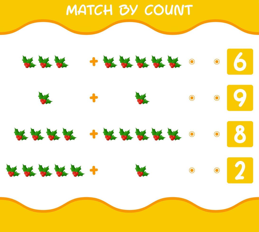 match efter antal av tecknad holly berry. match och räkna spel. pedagogiskt spel för barn och småbarn i förskoleåldern vektor