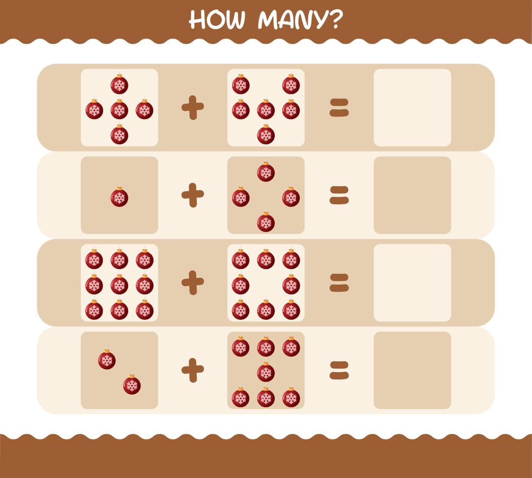 hur många tecknade julprydnad. räknespel. pedagogiskt spel för barn och småbarn i förskoleåldern vektor