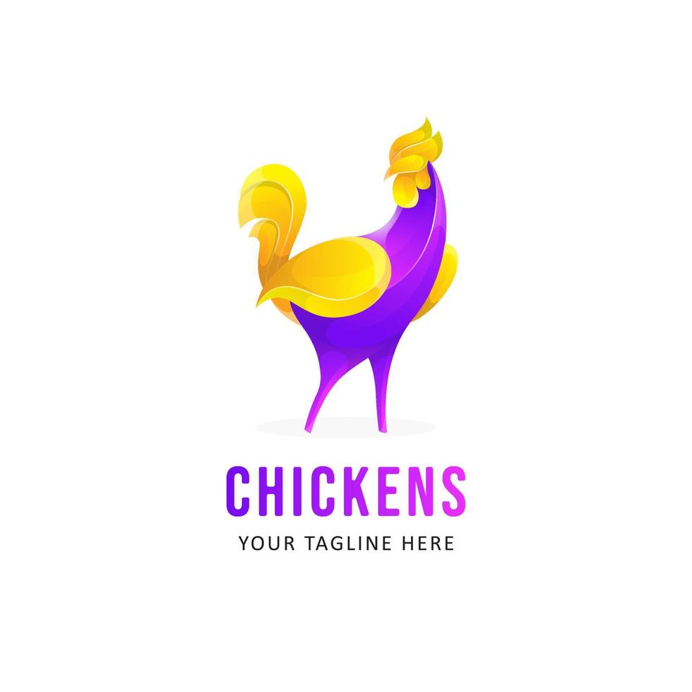 färgglad kyckling logotyp design. lutning stil logotyp djur vektor