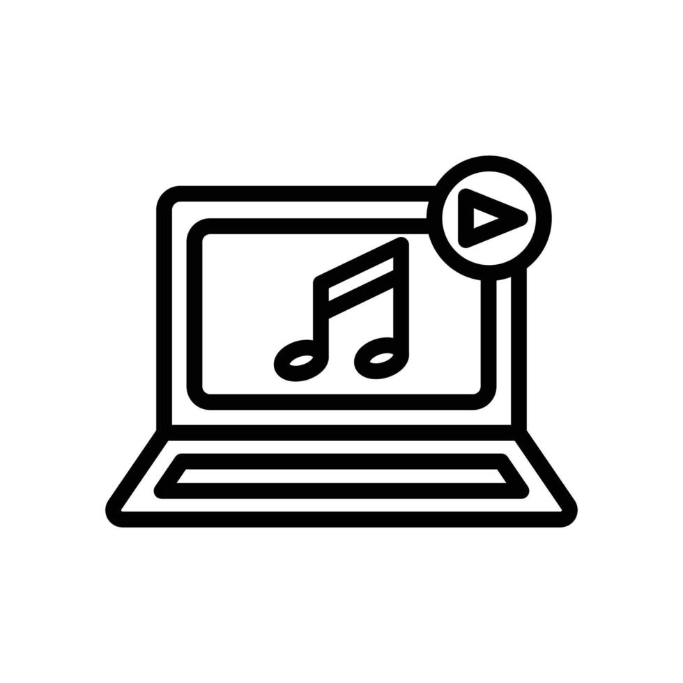 Laptop-Vektorsymbol mit Ton und Startknopf. musik, musik spielen. Liniensymbolstil. einfache Designillustration editierbar vektor