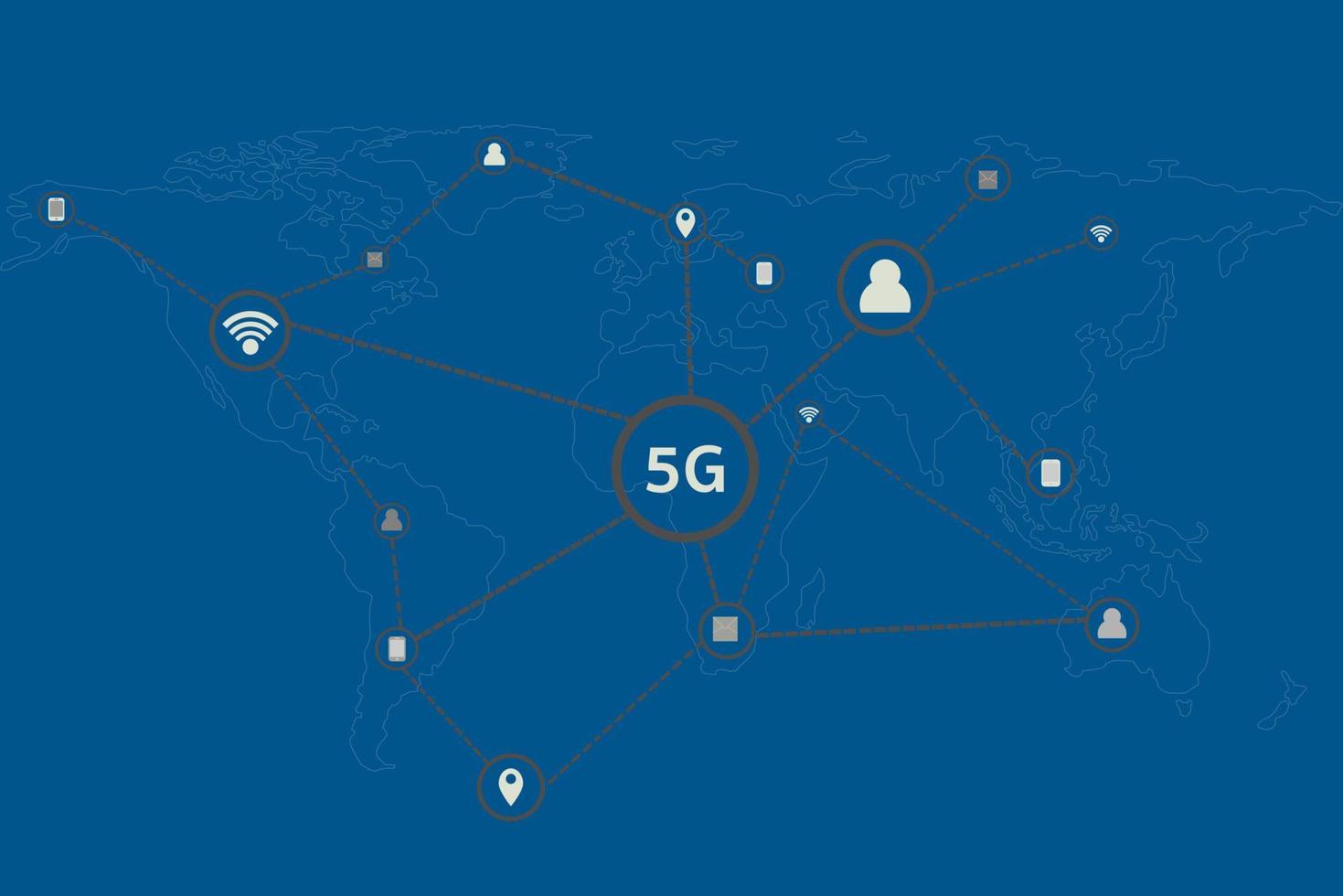 5g-Infografik und Weltkarte, die Menschen mit Online-Kommunikation verbindet. vektor