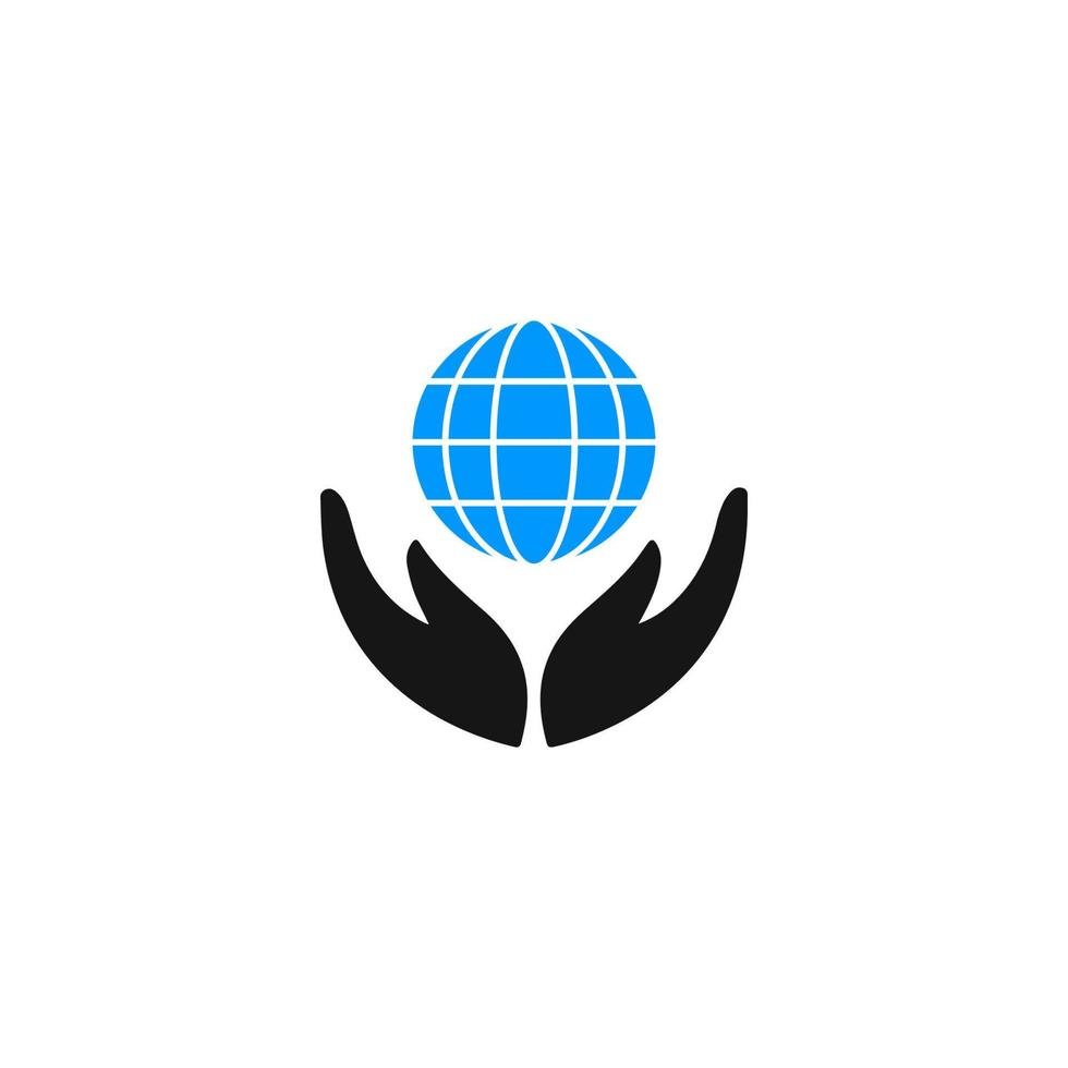 världsvård ikon med hand och värld vektor
