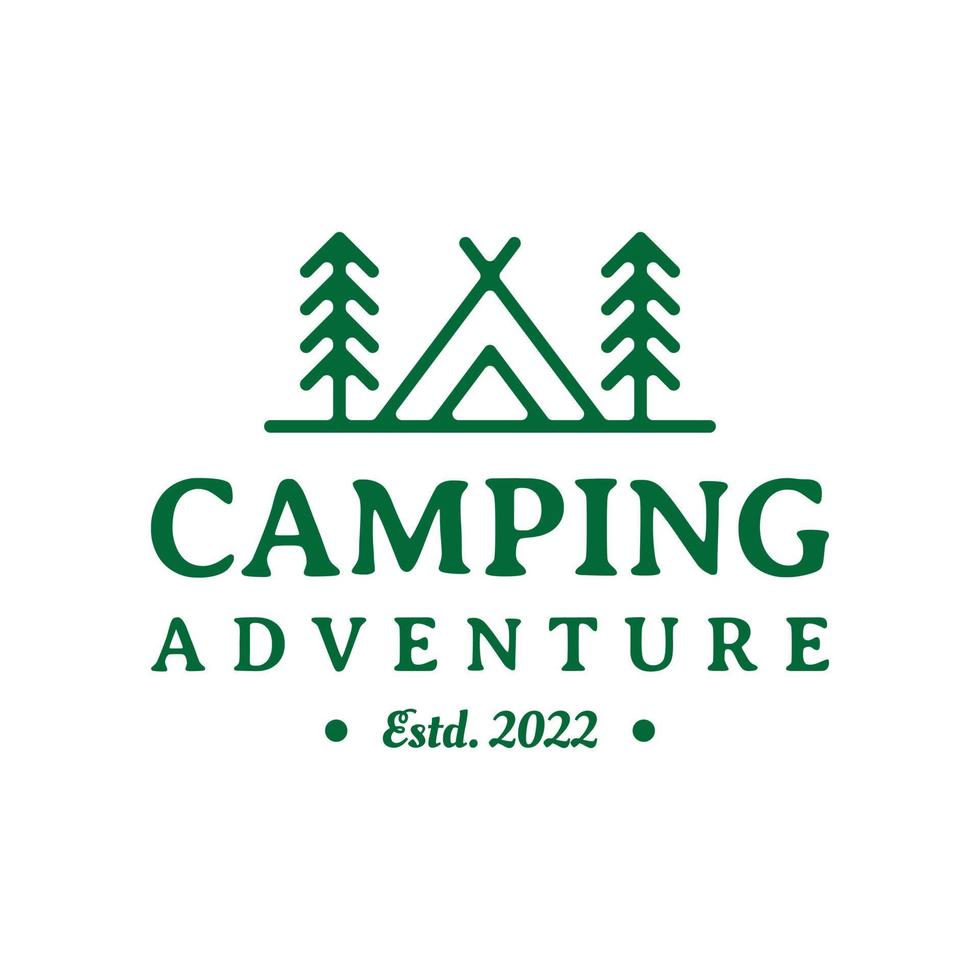Camp mit Kiefern-Logo-Design vektor