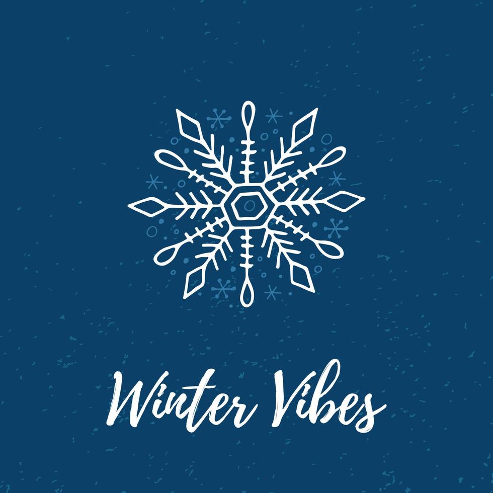 eine handgezeichnete Schneeflocke. Vektorillustration im Doodle-Stil. Winterstimmung. hallo 2023. frohe weihnachten und ein gutes neues jahr. weißes Element auf blauem Hintergrund. vektor