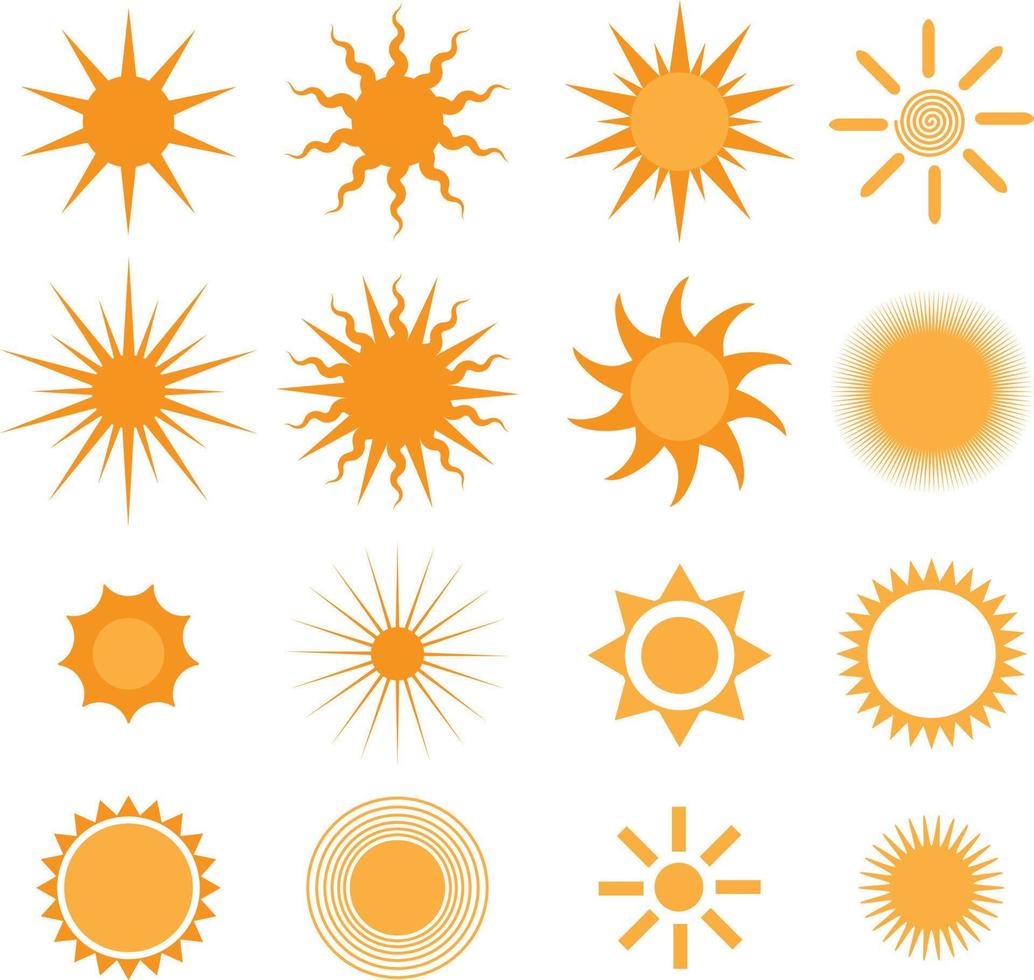 vektor sol samling, uppsättning av 16 sol ikoner