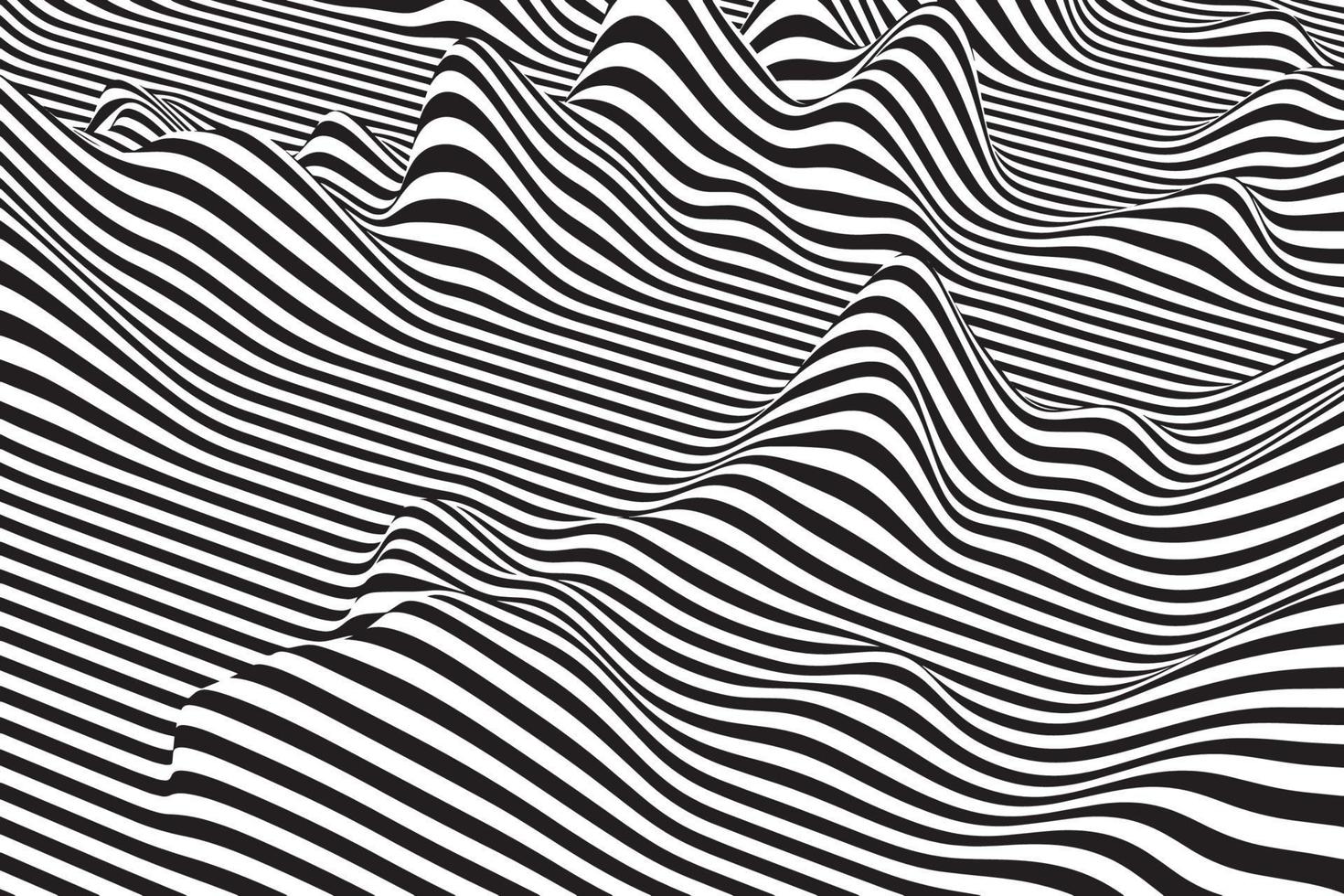 abstrakt svart och vit kokande våg bakgrund. snygg böjd yta med flytande mönster. optisk illusion konst. digital geometrisk vågig randig konsistens vektor