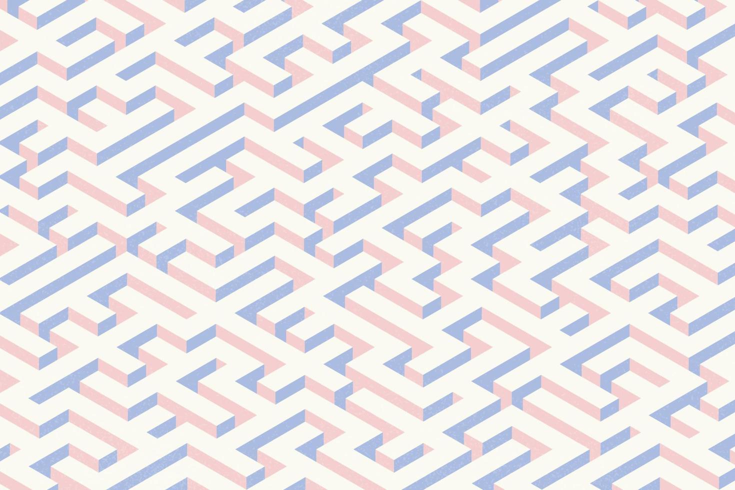 abstrakte pastellviolette und hellbeige komplexe labyrinthspielmusterillustration. isometrischer labyrinthhintergrund mit transparenter rauschbeschaffenheit vektor