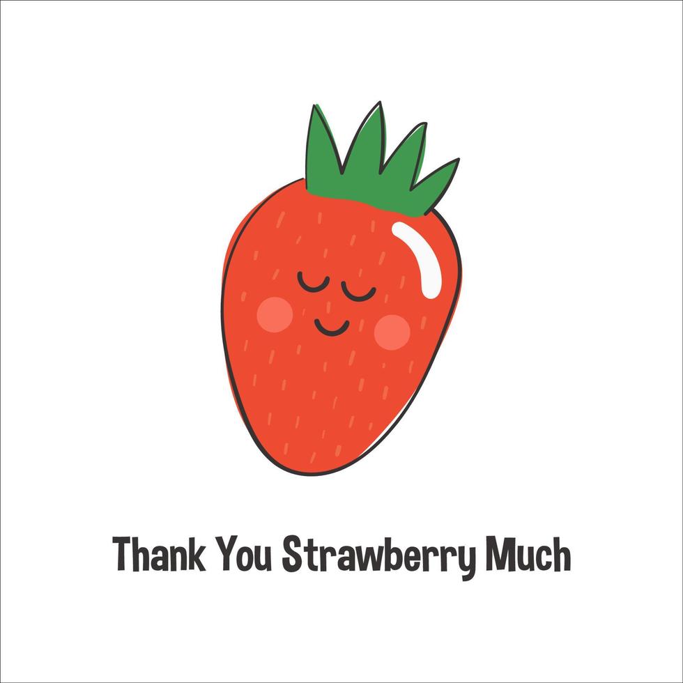söta tacksägelsekort tack jordgubbe väldigt mycket på vit isolerad bakgrund vektor