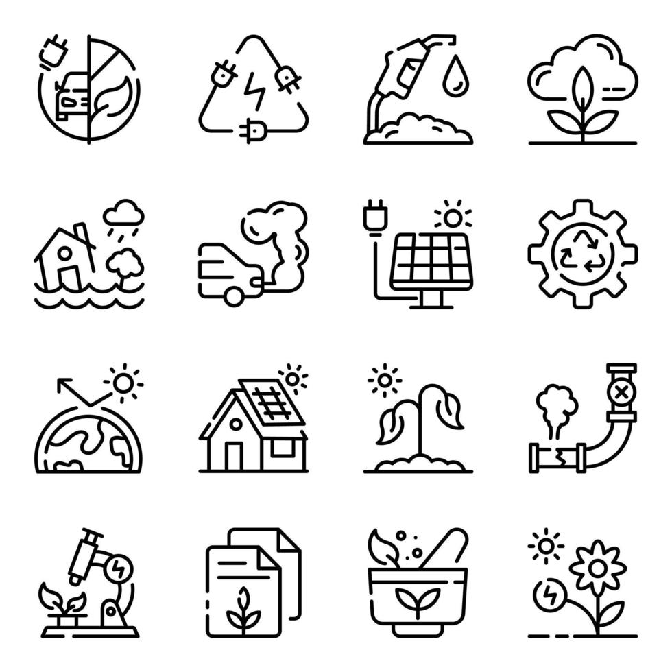 uppsättning av förnybar energi doodle ikoner vektor