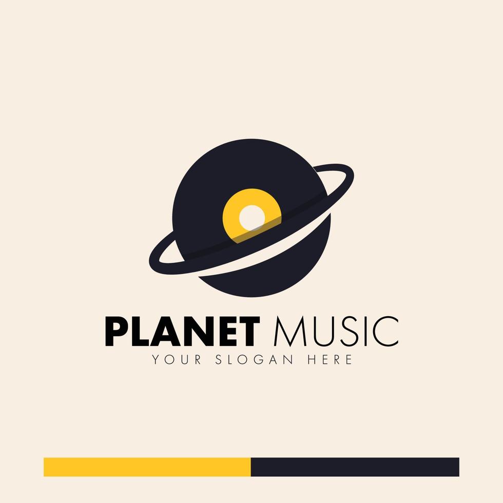 modernes schallplatten-musikplanet-logo-konzept vektor