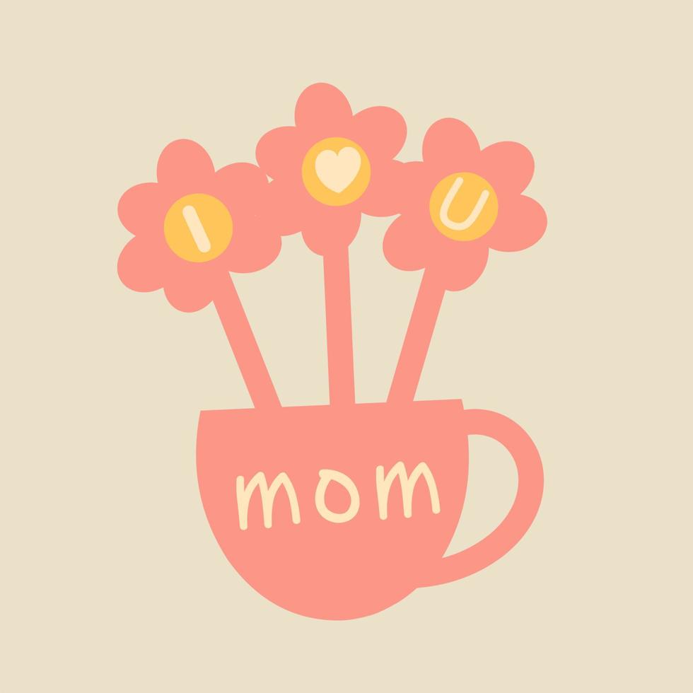 Muttertagsausdruck, Design auf einem Topf und Blumen, vektor
