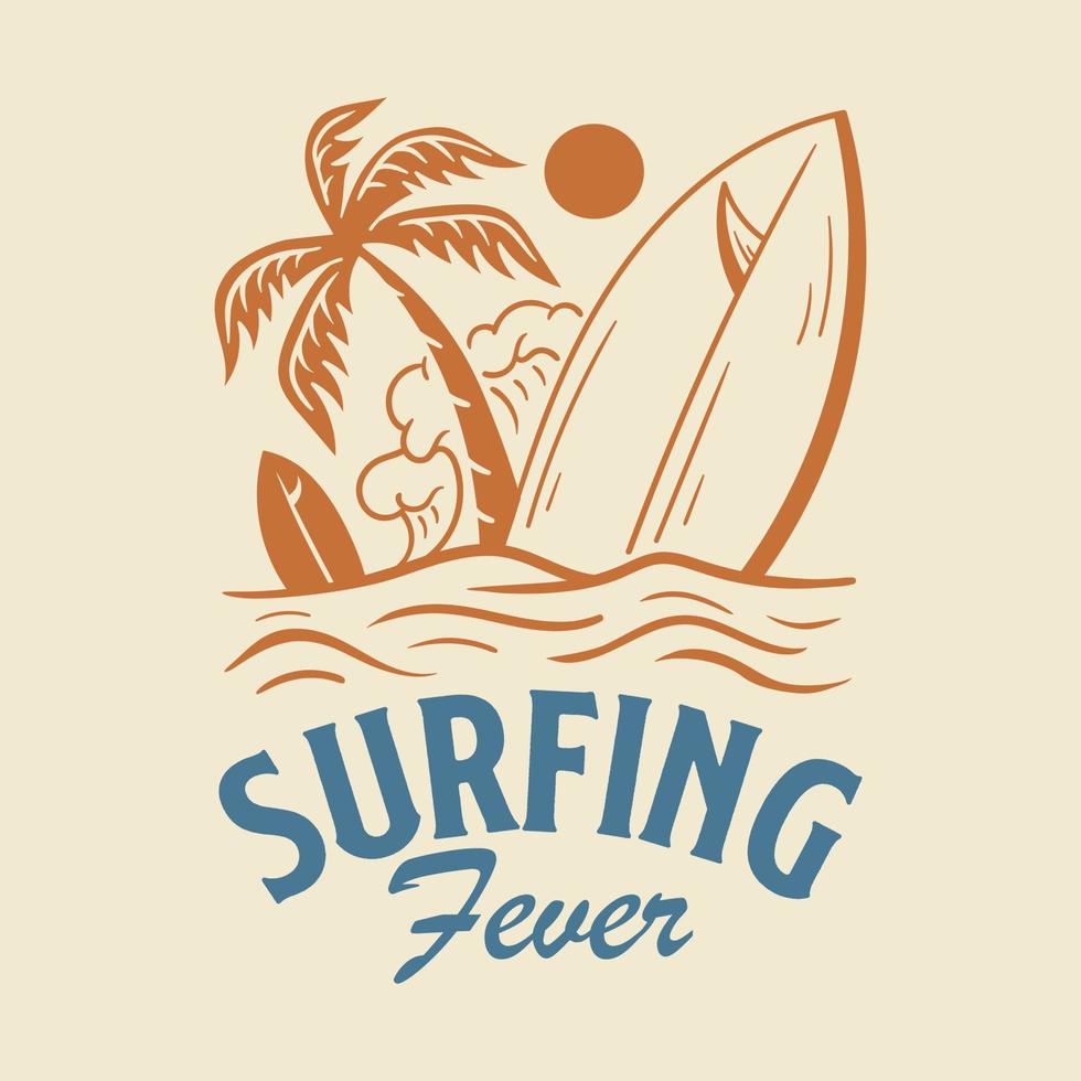 surfing t-shirt design, vintage summer paradise beach t-shirt design vektor