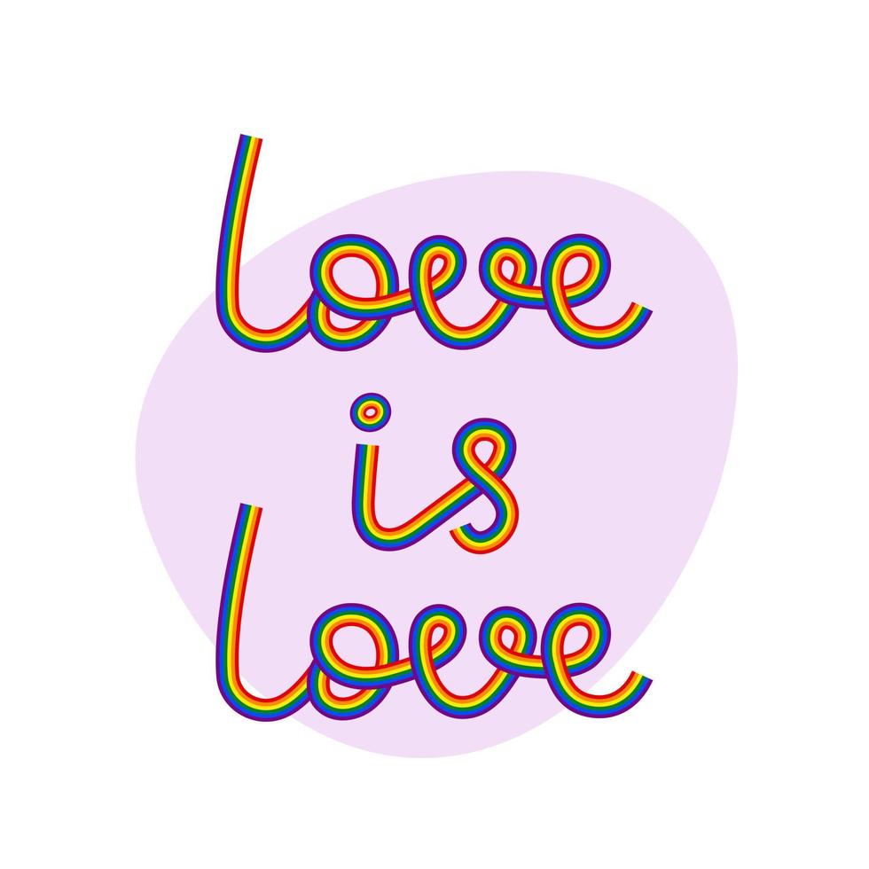 kärlek är kärlek regnbåge bokstäver. slogan för hbt-människor. färgglada handritade citat isolerade. vektor text illustration