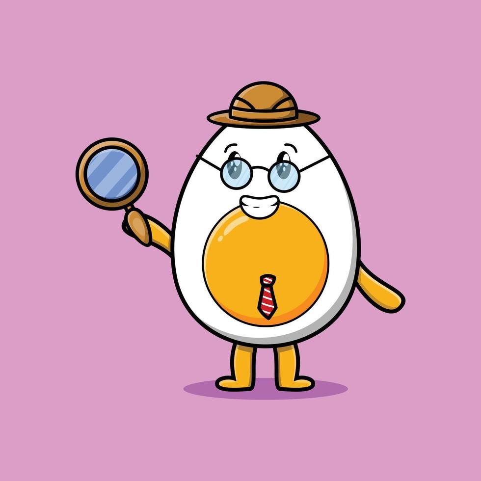 söt seriefigur kokt ägg detektiv vektor
