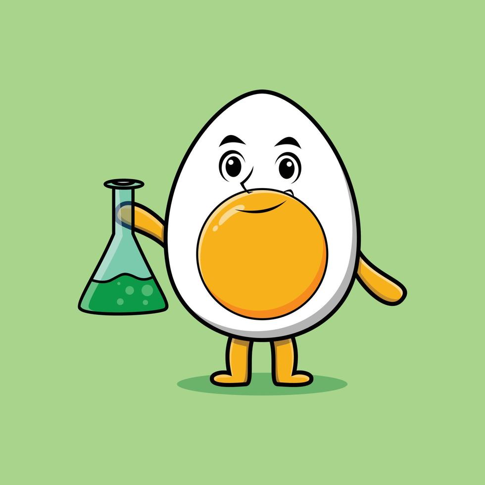 söt seriefigur kokt ägg som vetenskapsman vektor