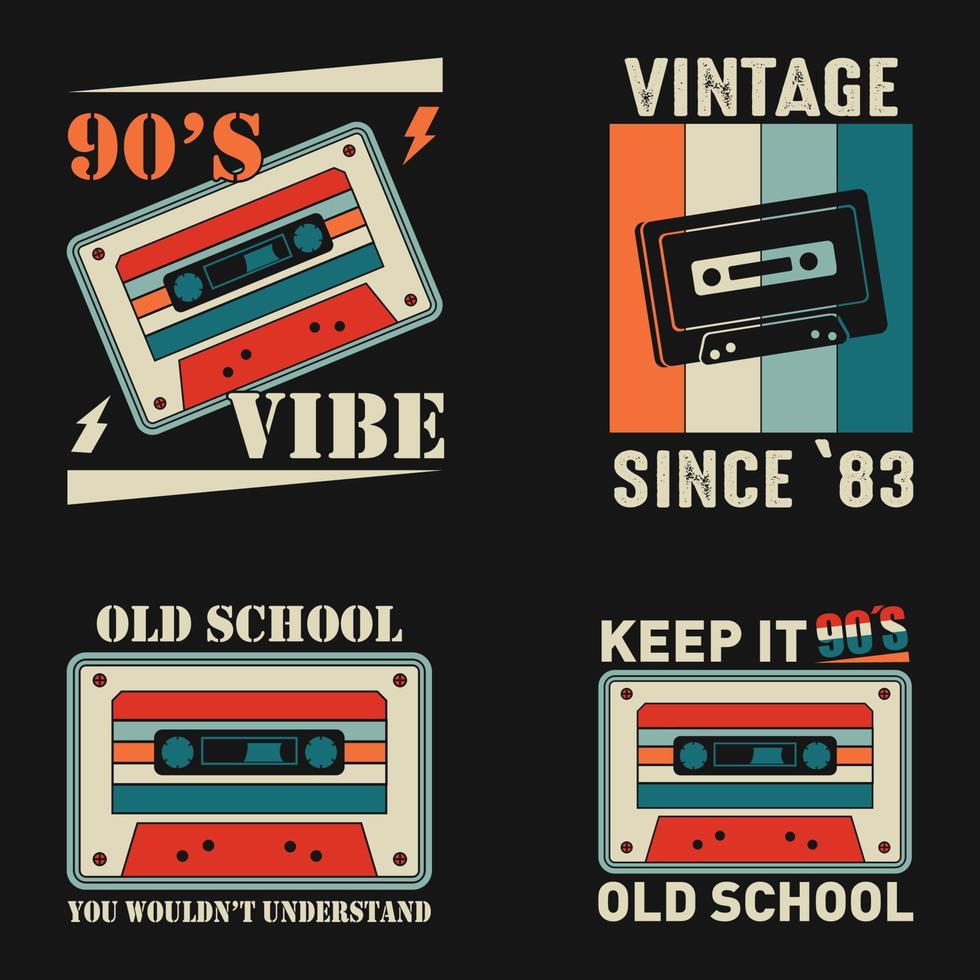 Vintage vektor t-shirt med kassettband från 90-talet