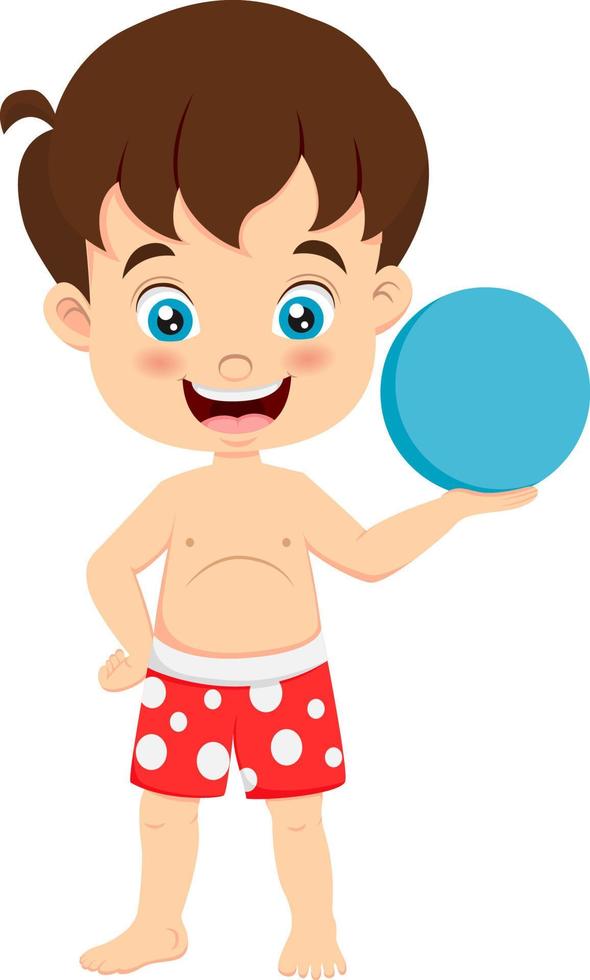 niedlicher Cartoon des kleinen Jungen, der Wasserball hält vektor
