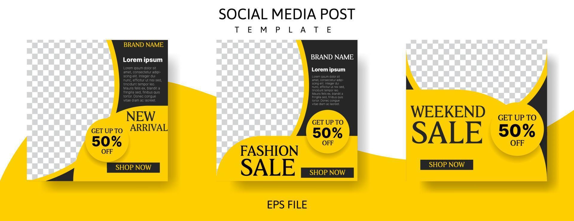 mode sociala medier post mall design med gul och svart färg. företag vektor illustration
