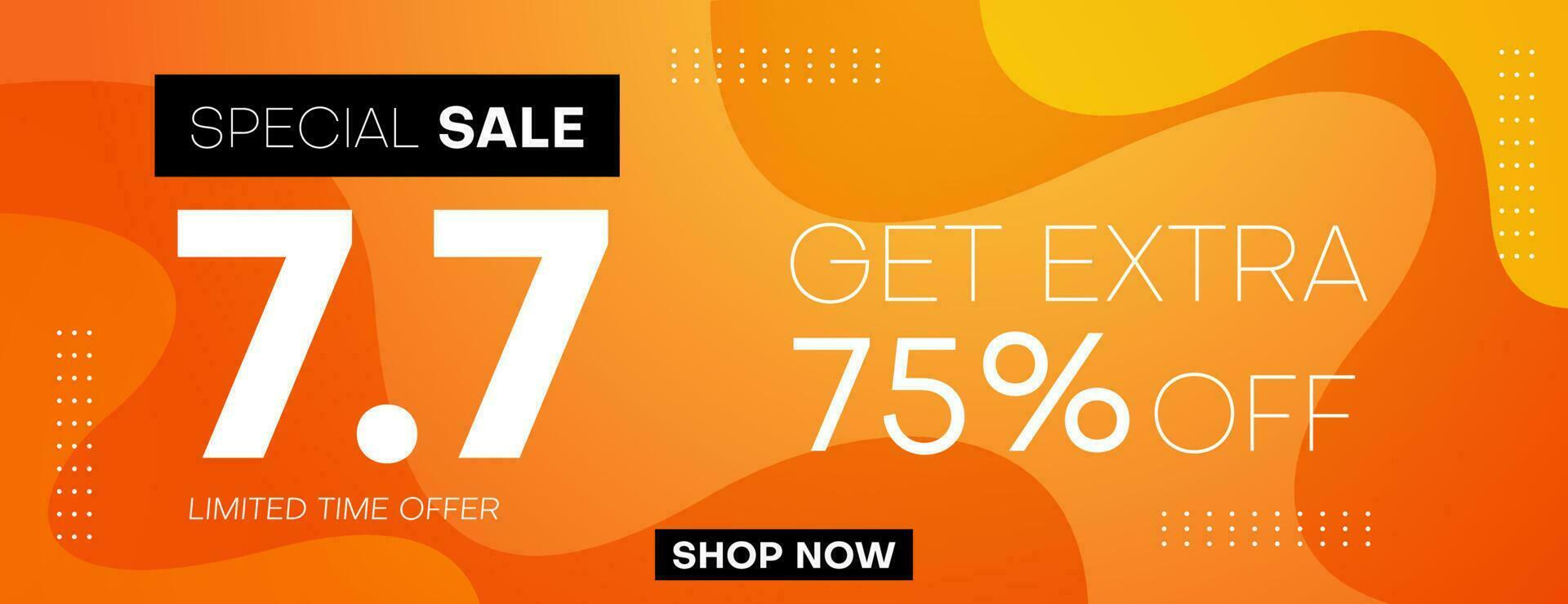 7.7 försäljning banner designmall med orange abstrakt bakgrund. företag vektor illustration