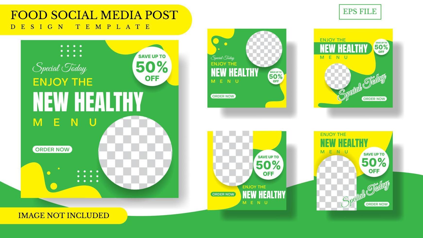 hälsosam mat sociala medier post mall design i grön och gul färg. vektor illustration
