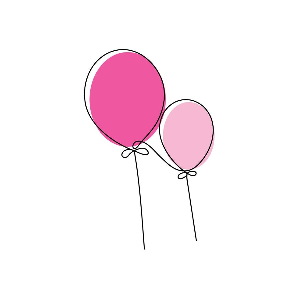 kontinuerlig linjeteckning. ballong i firande fest isolerad på vit bakgrund för födelsedag design. vektor illustration