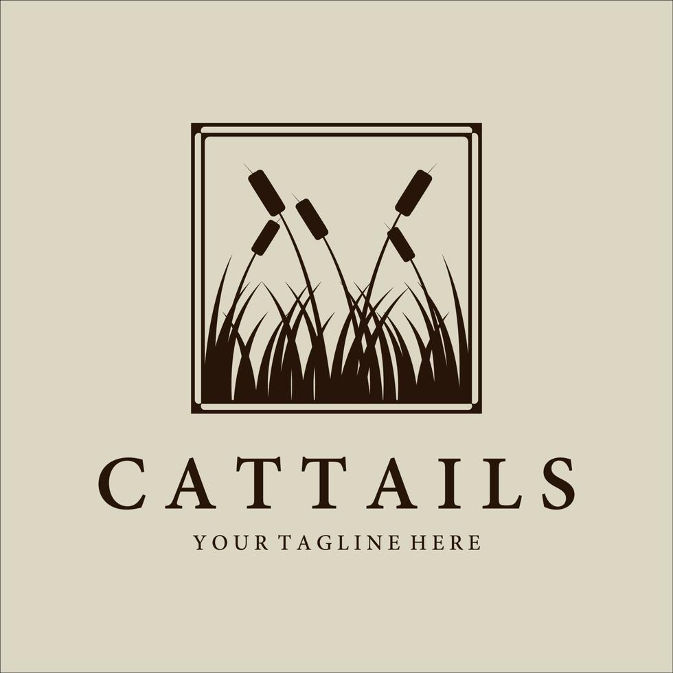 cattails eller vass logotyp vintage vektor illustration design